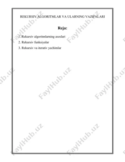 rekursiv algoritmlar va ularning vazifalari — DOCX