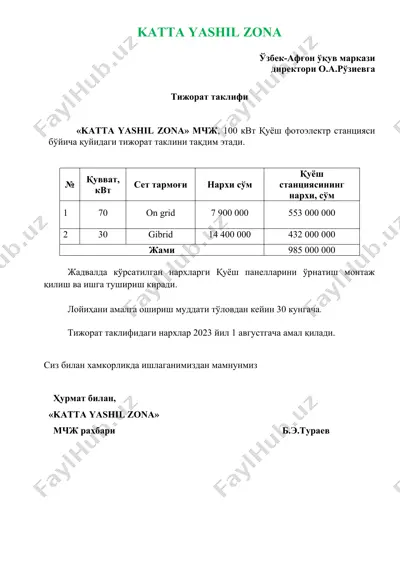 100 kw quyosh fotoelektr stansiyasi — DOCX