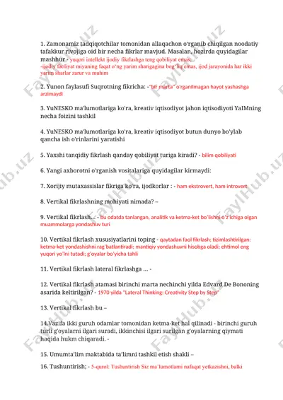 ijodiy va tanqidiy fikrlash bo‘yicha taqdimot — DOCX