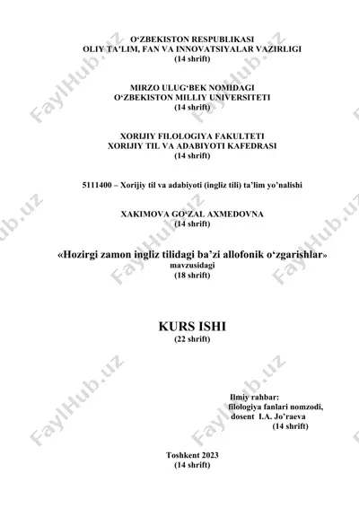 hozirgi zamon ingliz tilidagi ba’zi allofonik o‘zgarishlar — DOCX