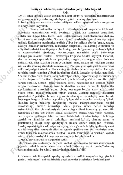 tabiiy va tashlandiq materiallardan ijodiy ishlar bajarish — DOCX