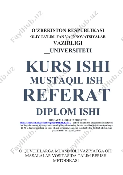 o‘quvchilarga muammoli vaziyatga oid masalalar vositasida ta’lim berish metodikasi (kurs ishi) — DOCX