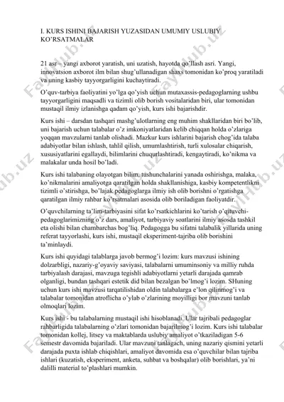 kurs ishi bo‘yicha umumiy uslubiy ko‘rsatmalar — DOCX