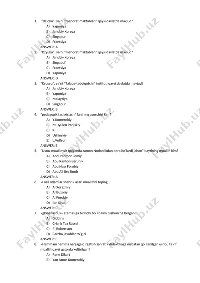pedagogika test savollari to‘plami — DOCX