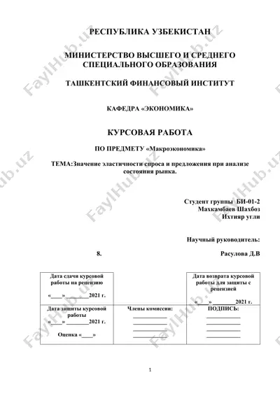 макроэкономика: значение эластичности спроса и предложения при анализе состояния рынка (курсовая работа) — DOCX