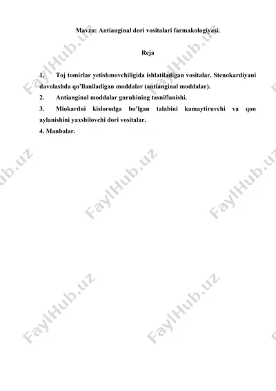 antianginal dori vositalari farmakologiyasi. referat, 9 sahifa. — DOC
