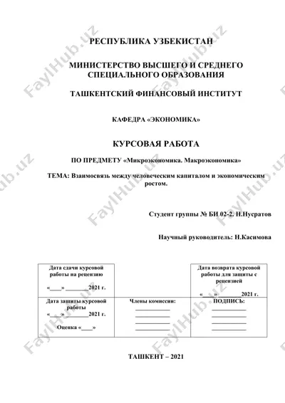 курсовая работа по предмету «микроэкономика. макроэкономика»: «взаимосвязь между человеческим капиталом и экономическим ростом» — DOCX