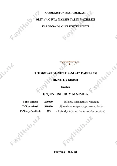 o‘quv-uslubiy majmua “biznesga kirish” — DOCX