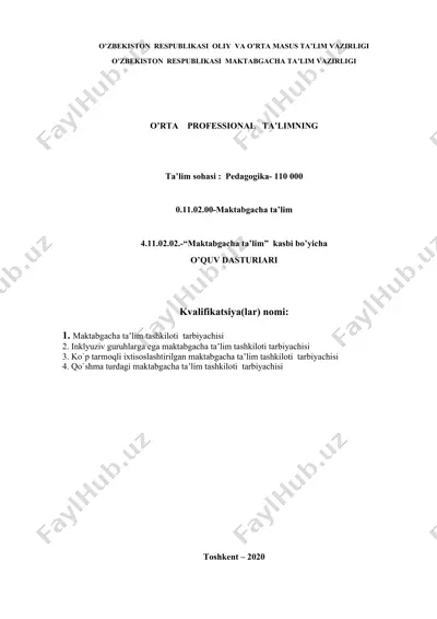maktabgacha taʼlim kasbi bo’yicha ingliz tili fanidan o’quv dasturi — DOCX