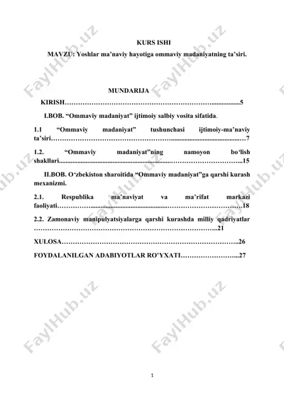 yoshlar ma’naviy hayotiga ommaviy madaniyatning ta’siri — DOCX