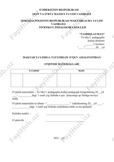 maktab ta’limiga tayyorlov o‘quv amaliyotidan o‘qitish materiallari — DOCX