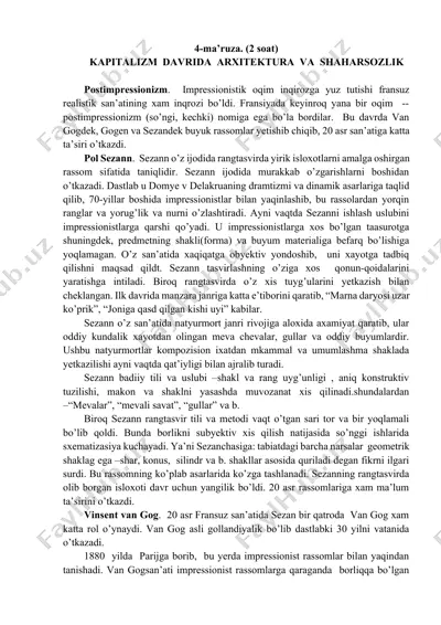 4-ma’ruza: kapitalizm davrida arxitektura va shaharsozlik — DOCX