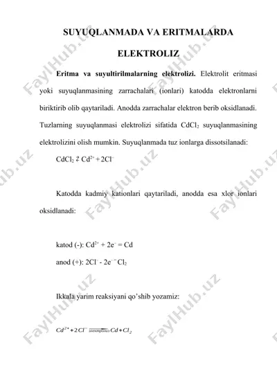 suyuqlanmada va eritmalarda elektroliz — DOCX