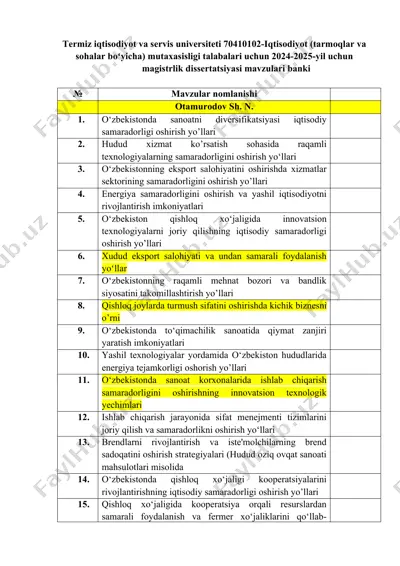 magistrlik dissertatsiyasi mavzulari banki — DOCX