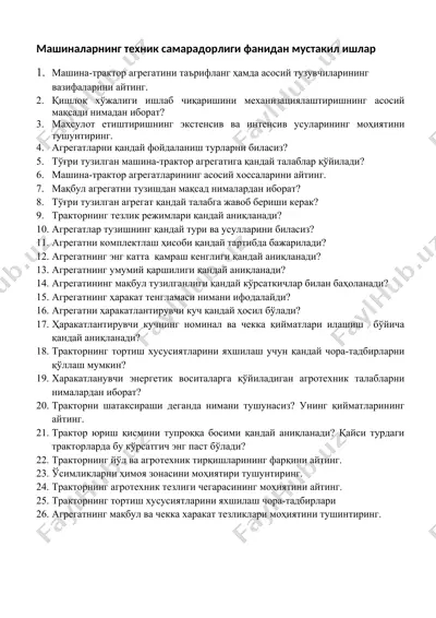 mashinalarning texnik samaradorligi fanidan mustaqil ishlar — DOCX