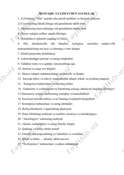 mustaqil ta’lim uchun savollar — DOCX
