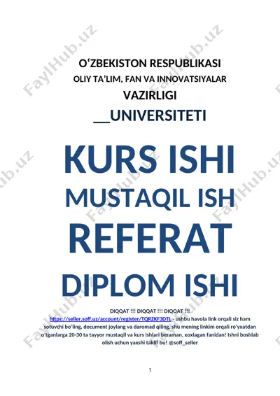 kurs ishi “butun son, suzuvchi nuqtali formatli sonlar va o’nli formatdagi sonlarning xotirada tasvirlanishi” — DOCX