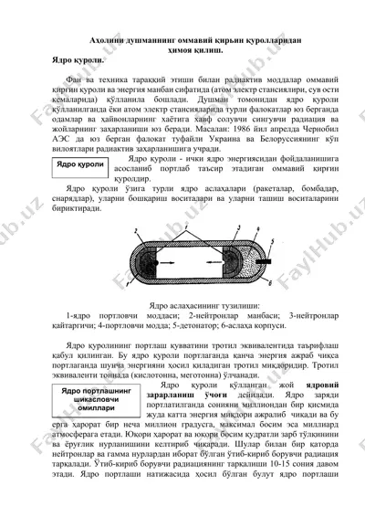aholini dushmanning ommaviy qir’in qurollaridan himoya qilish (yadro va kimyoviy qurollar) — DOCX