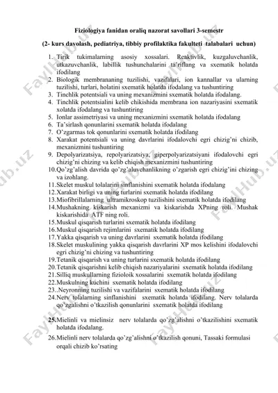 fiziologiya fanidan oraliq nazorat savollari 3-semestr — DOCX