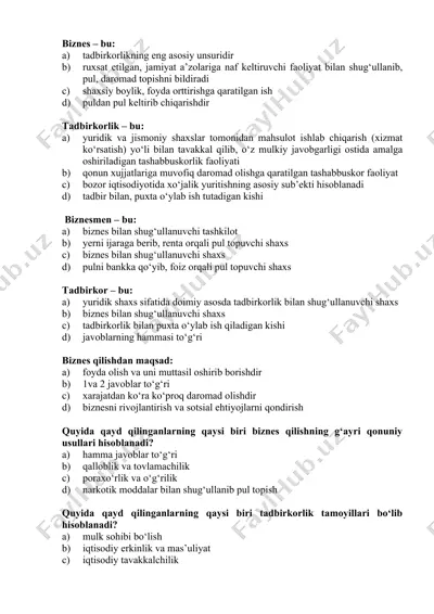 biznes va tadbirkorlik asoslari (taqdimot) — DOCX