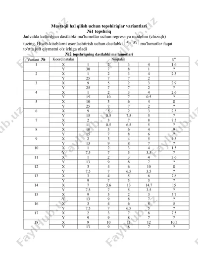 mustaqil ish: regressiya modellash topshiriqlari — DOCX