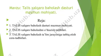 talis xalqaro baholash dasturi mazmun mohiyati — PPT