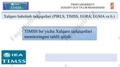 timss bo‘yicha xalqaro tadqiqotlari monitoringini tahlil qilish — PPTX