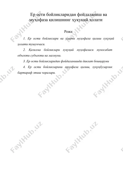 ер ости бойликларидан фойдаланиш ва муҳофаза қилишнинг ҳуқуқий ҳолати — DOC