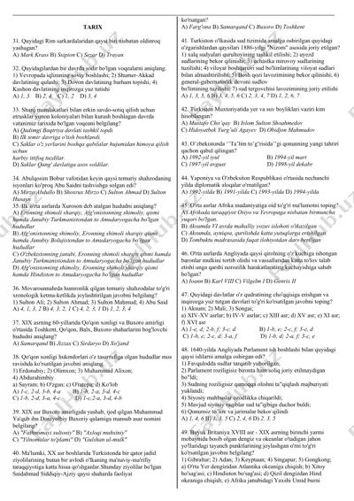tarix fanidan test savollari to‘plami (59 ta savol) — DOCX