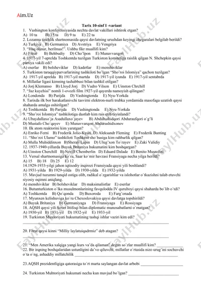 tarix 10-sinf i-variant — DOCX