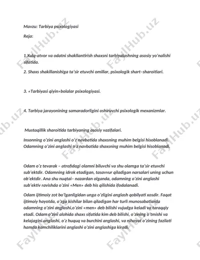 tarbiya psixologiyasi — DOCX