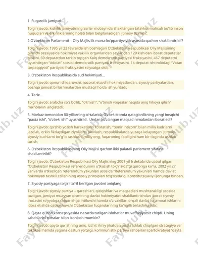 o‘zbekiston respublikasining tarixi va davlat tuzilishi (savol-javobli prezentatsiya) — DOCX