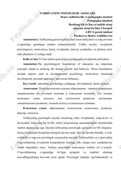 tarbiyaning psixologik asoslari — DOCX