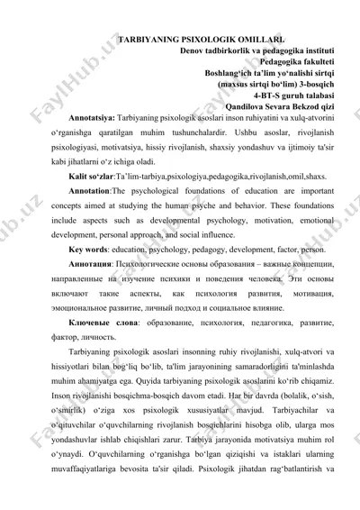tarbiyaning psixologik omillari — DOCX