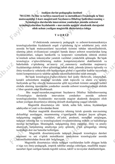 texnologiya darslarida innovatsion yondashuv asosida axborot texnologiyalaridan foydalanish — DOCX