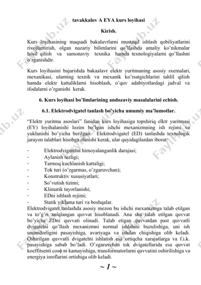 elektr yuritma kurs loyihasi — DOCX