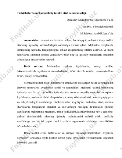 tashkilotlarda mehnatni ilmiy tashkil etish samaradorligi — DOCX