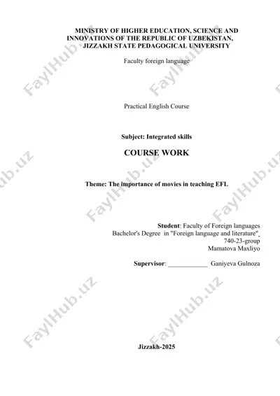 the importance of movies in teaching efl (course work) — DOCX