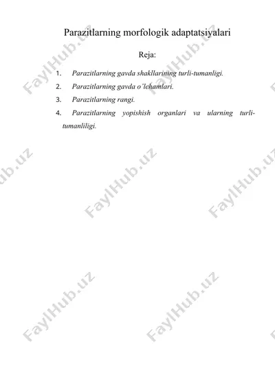 parazitlarning morfologik adaptatsiyalari — DOC