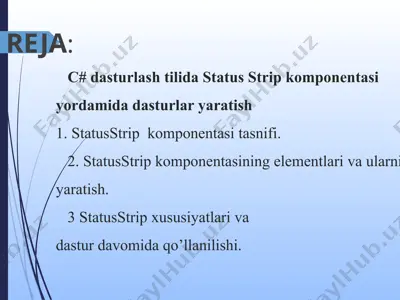 c# dasturlash tilida statusstrip komponentasi yordamida dasturlar yaratish — PPT