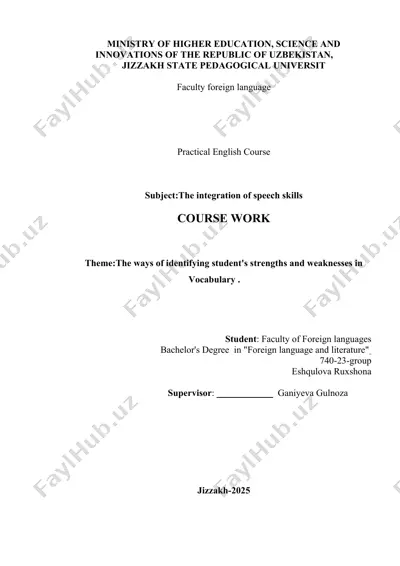 course work: the ways of identifying student’s strengths and weaknesses in vocabulary — DOCX