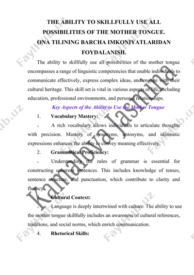 ona tilining barcha imkoniyatlaridan foydalanish — DOCX