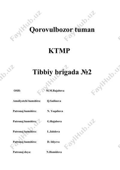 qorovulbozor tuman ktmp tibbiy brigada №2 bolalar va aholi ro‘yxatlari — DOCX
