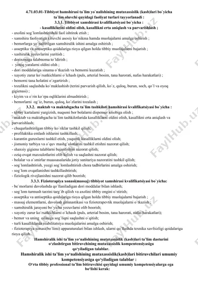 tibbiyot hamshirasi ta’lim yo’nalishi mutaxassisliklari bo’yicha ta’lim dasturi — DOCX