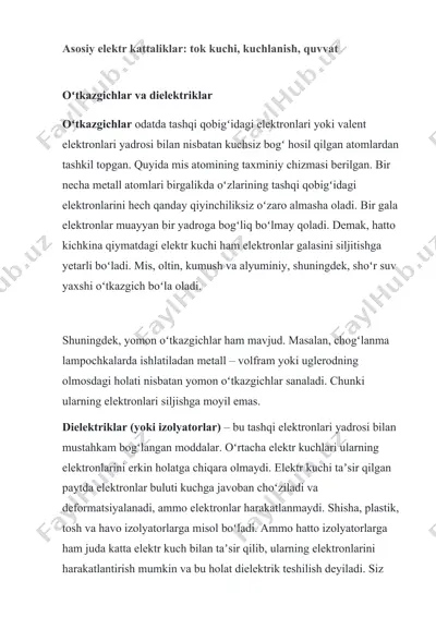 asosiy elektr kattaliklar: tok kuchi, kuchlanish, quvvat — DOCX