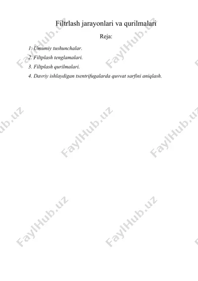 filtrlash jarayonlari va qurilmalari — DOC