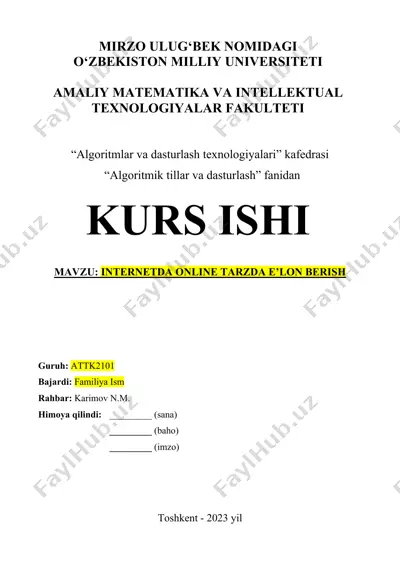 kurs ishi: “internetda online tarzda e’lon berish” — DOCX