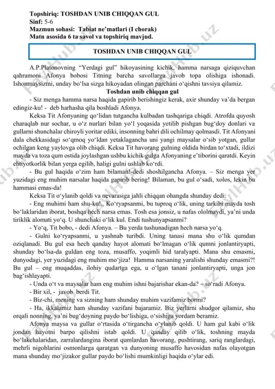 toshdan unib chiqqan gul – o‘quv matni va amaliy savol-javoblar (5-6 sinf) — DOCX