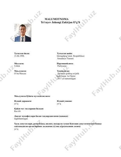 shaxsiy maʼlumotnoma (toraev jahongi zakirjan o‘g‘li) — DOCX
