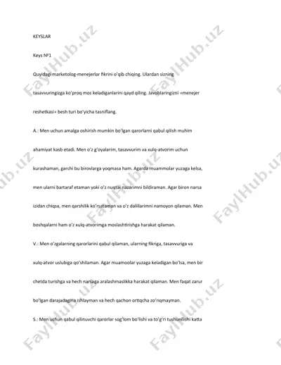 “keyslar” – marketing bo‘yicha amaliy topshiriqlar to‘plami — DOCX